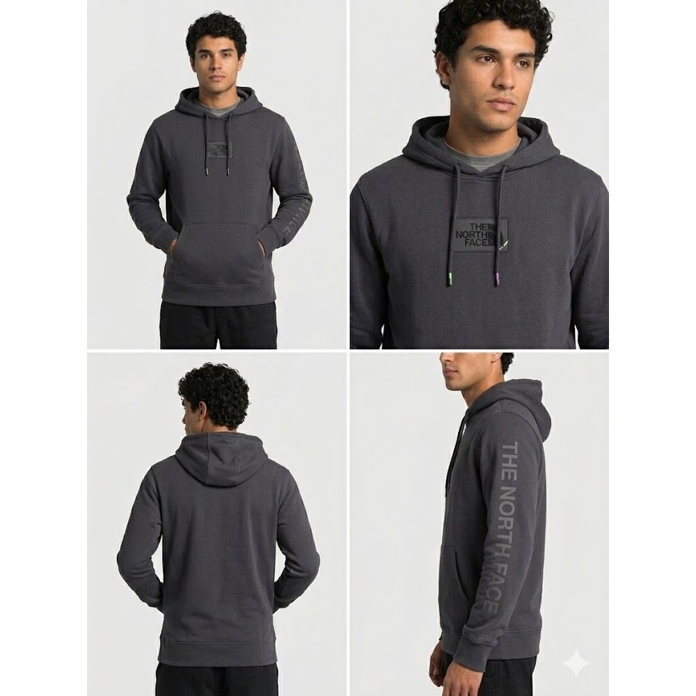 The North Face Hoodie Mens L Black Patch Logo Long Sleeve Kangaroo Pocket